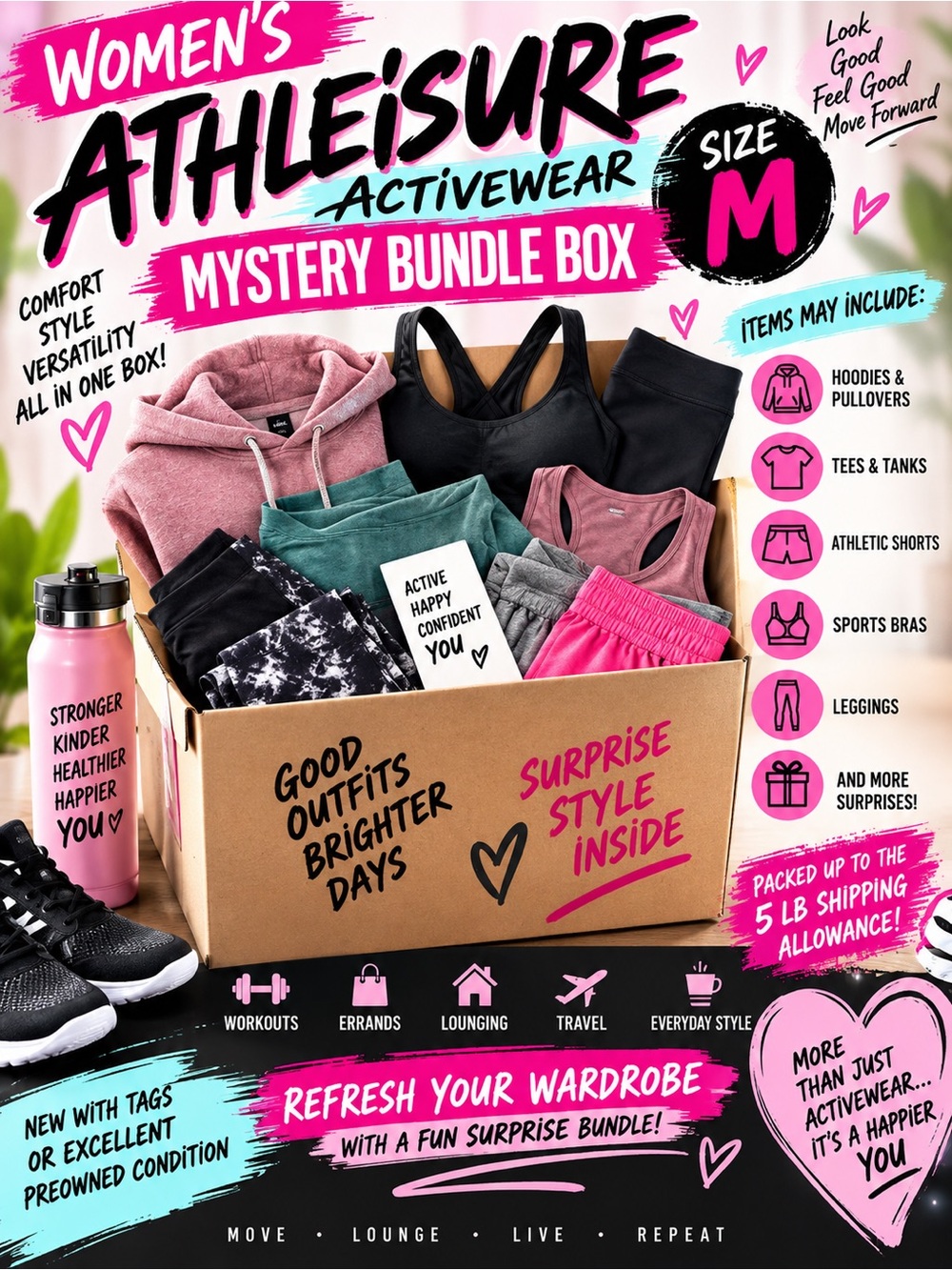 WOMEN’S ATHLEISURE & ACTIVEWEAR MYSTERY BUNDLE BOX – SIZE M